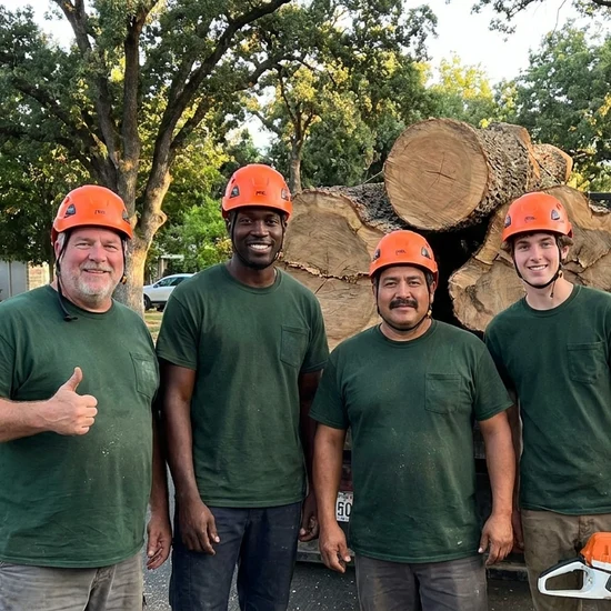 Eddy's tree crew with a truck loaded with oak logs in Atlanta